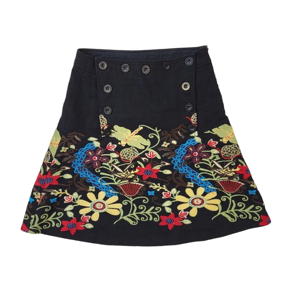 NWT Desigual Y2K Vintage Black Floral Button Skirt Women's Size EU 38